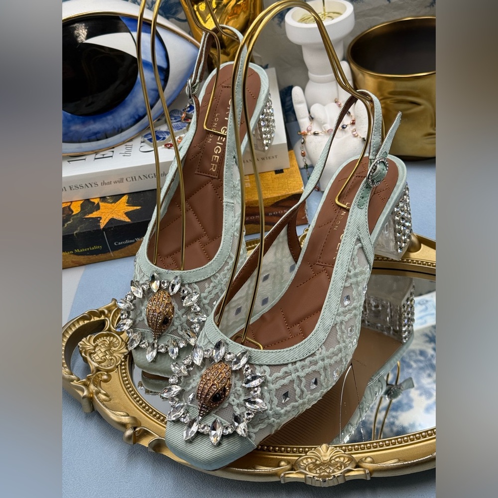 🆕 KURT GEIGER LONDON 🧿 NWOB Chelsea 60 Block Slingback Mules, Mint Green Sz8.5 - Picture 7 of 16